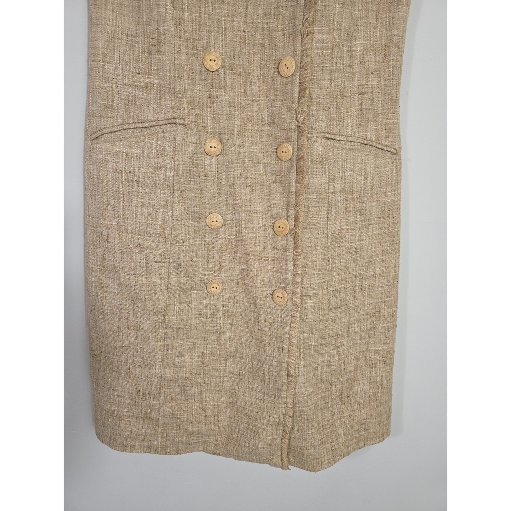 J.McLaughlin Linen Look Blazer Dress Tan Double Breasted Pockets Size 2 - Picture 5 of 13